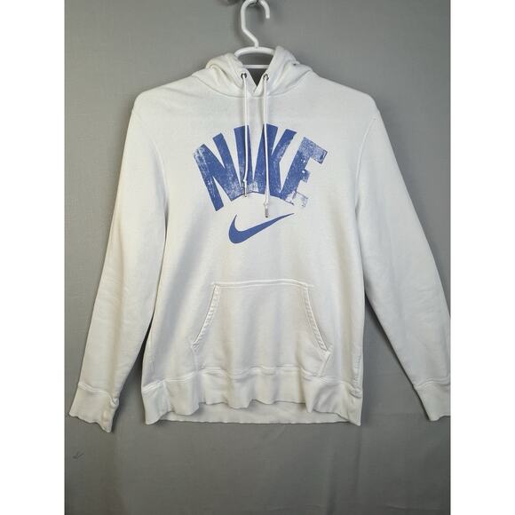 Nike Hoodie Men XL White Blue Distressed Logo Athletic Pullover Fleece Sports - Picture 2 of 11